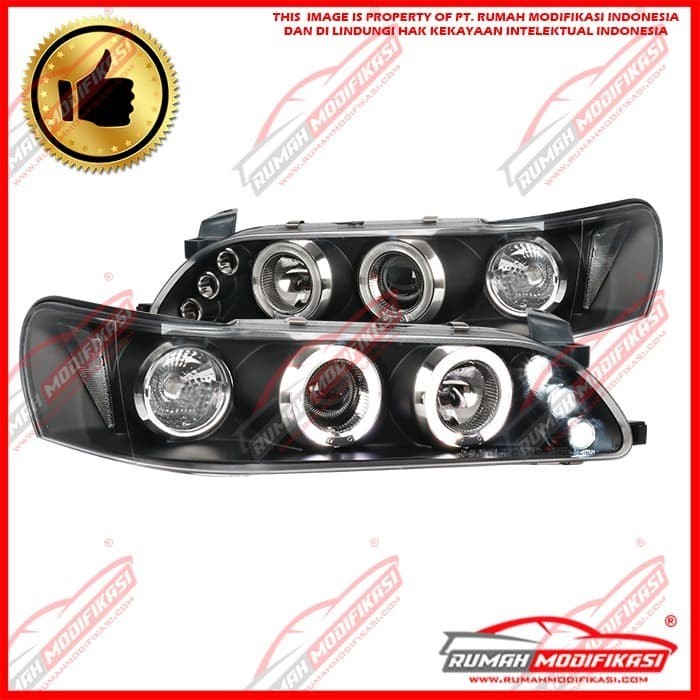 HEAD LAMP - TOYOTA GREAT COROLLA 1992-1996 - LED - ANGEL EYES - BLACK