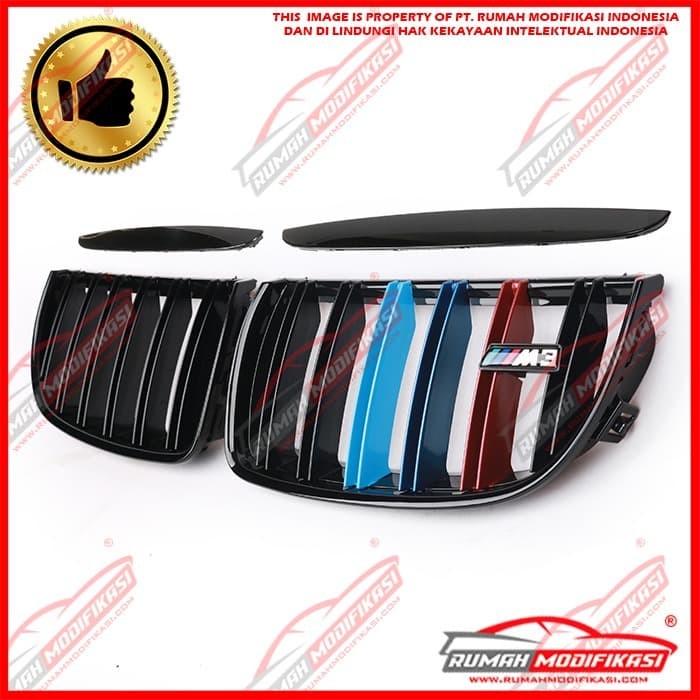 GRILL - BMW E90 2005-2008 - DOUBLE SLATE - GLOSS - M3 STYLE - STRIPES