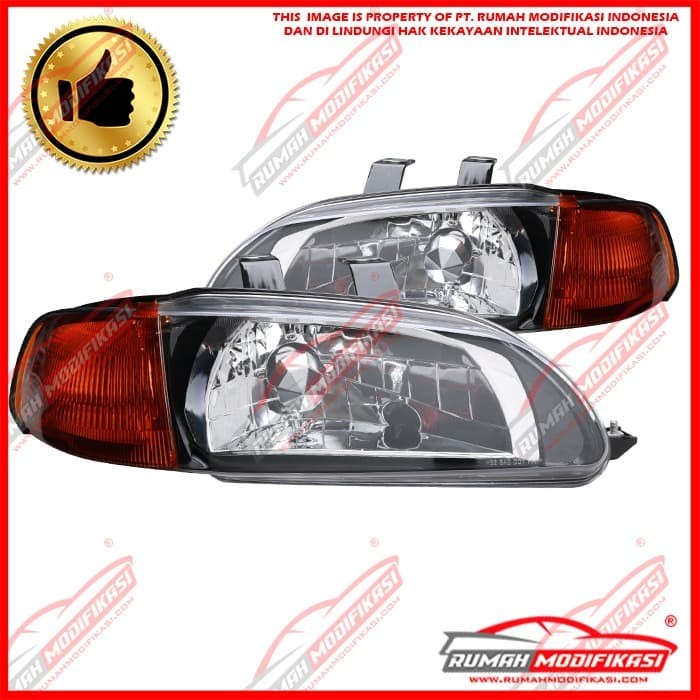 HEADLAMP - HONDA CIVIC ESTILO 1992-1995 - BLACK - AMBER - ONE PIECE