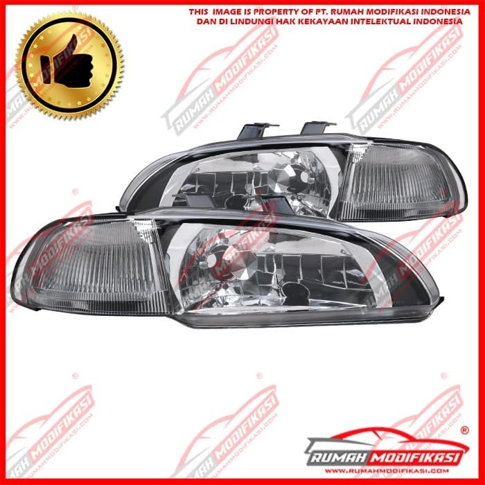 HEADLAMP - HONDA CIVIC GENIO 1992-1995 - BLACK - CLEAR - ONE PIECE