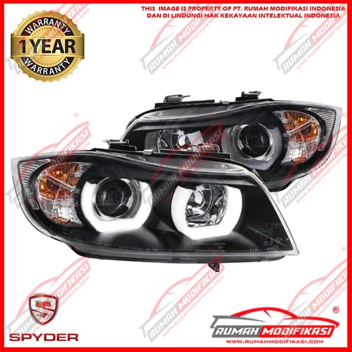 HEADLAMP - BMW E90 2005-2008 - SONAR - ANGEL EYES - LED - BLACK
