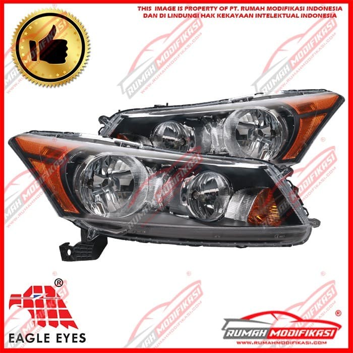 HEADLAMP - HONDA ACCORD 2008-2013 - BLACK CHROME - ONE PIECE - OE - US