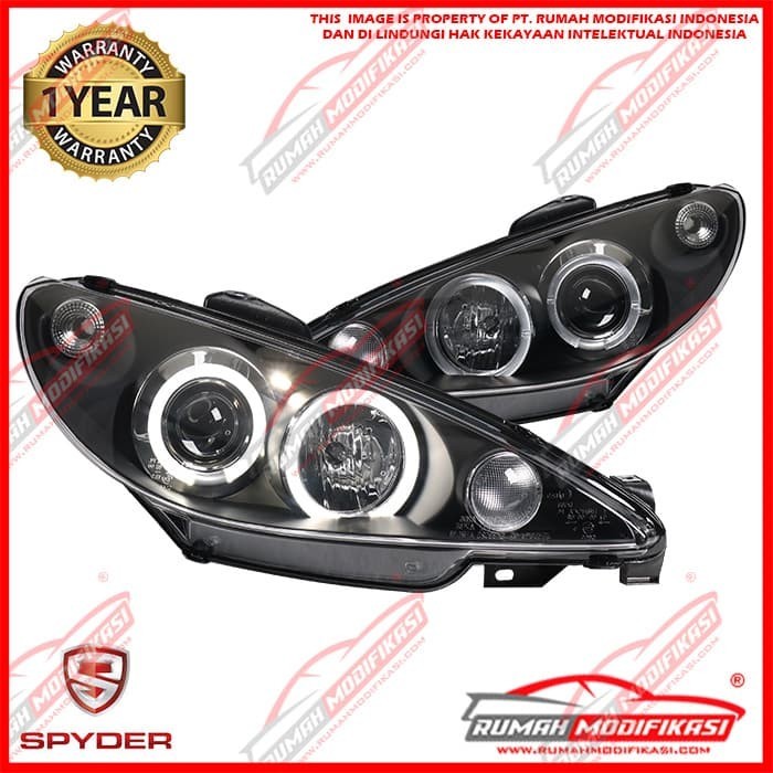 HEADLAMP - PEUGEOT 206 1998-2004 - ANGEL EYES - PROJECTOR - BLACK